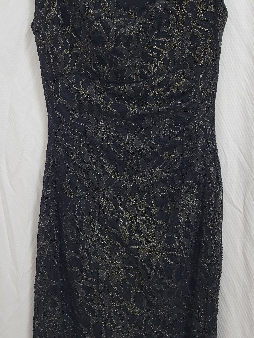 Ralph Lauren Black Lace Midi Dress with Gold Threading
